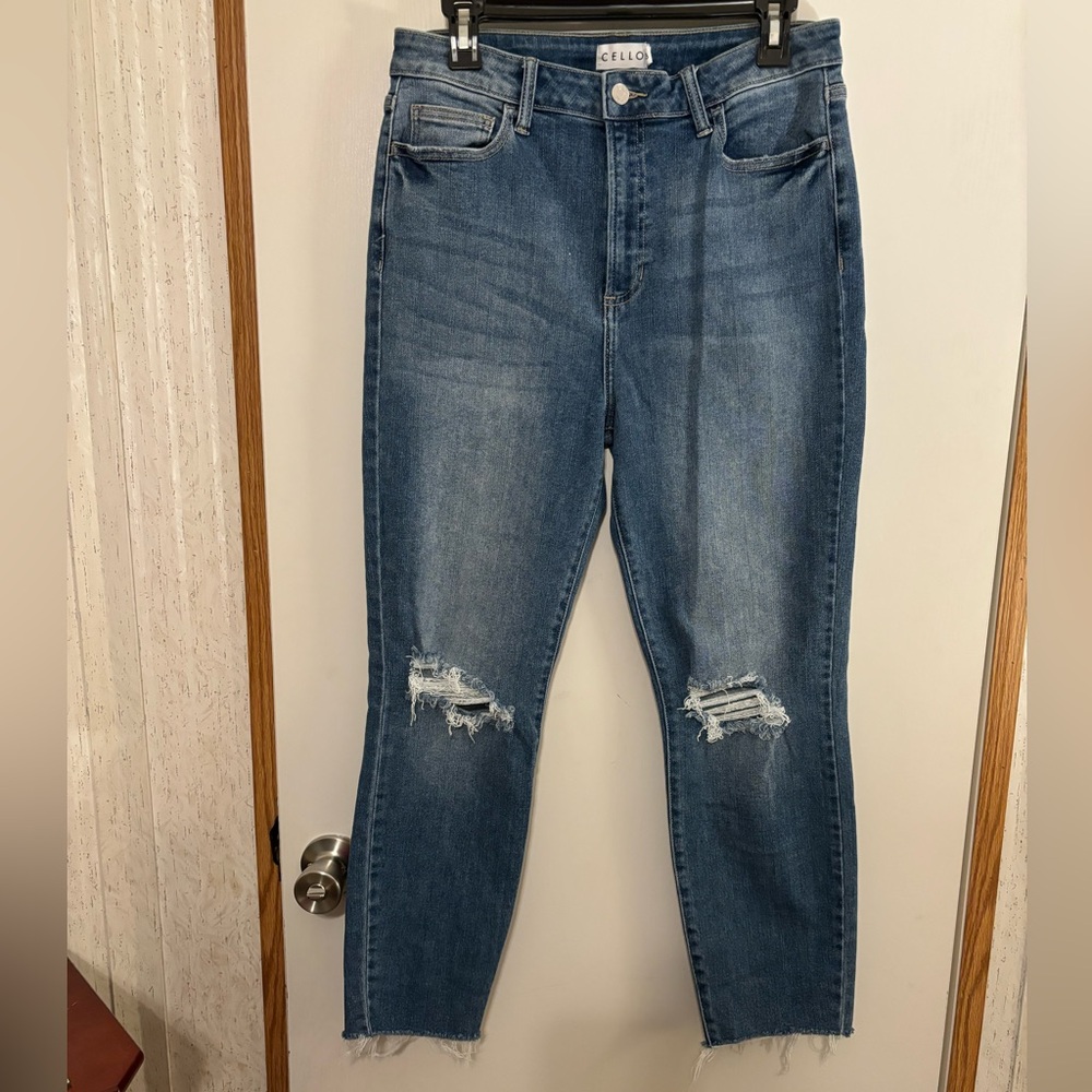 Cello Blue Distressed Ankle Jeans